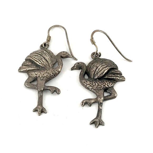 Sterling Silver 925 Vintage Flamingo Dangle Earrings